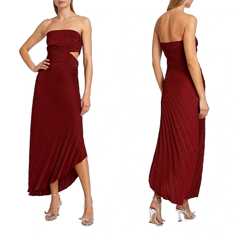 andie strapless pleated dress NEW NWT A.L.C. Andie Strapless Pleated Cutout Maxi Dress In Syrah Red